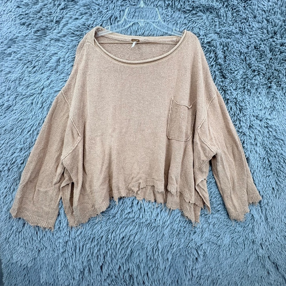 Free People Prism Sweater Womens Small Oversized Lined Blend Raw Frayed Edges